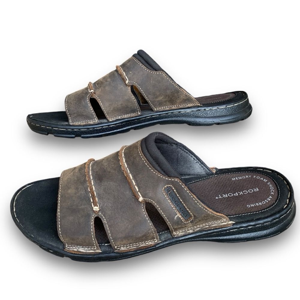 Rockport Darwyn Outdoor Sandals Slides Brown Leather Classic Men’s size 12 - Picture 10 of 14